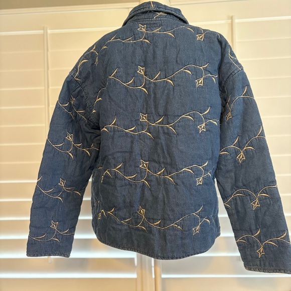 Life Styles‎ Womens Blue Chambray Jacket Size Medium Embroidered Padded Buttons - Picture 5 of 6